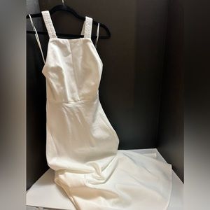 Zara White Summer Linen Blend Midi Dress - Size M